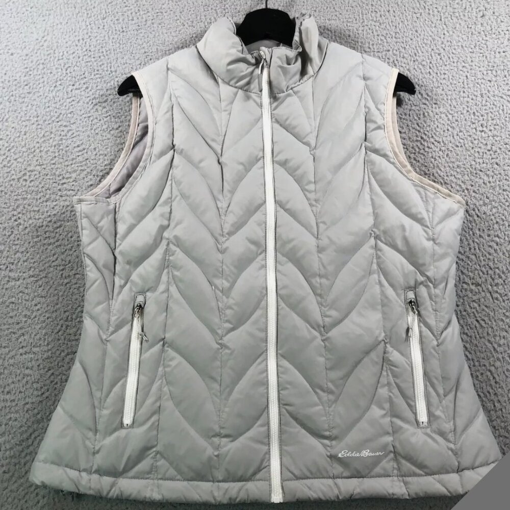 Eddie Bauer Vest Womens Large Gray Goose Down EB 700 Puffer Jacket Lightweight